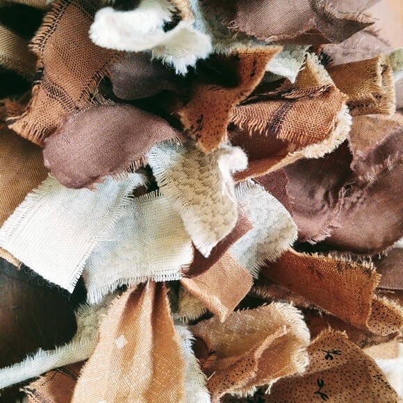 Hello There Shades of Brown Fabric Rag Wreath Door Decor Shabby Chic Decor 18" - Picture 12 of 13